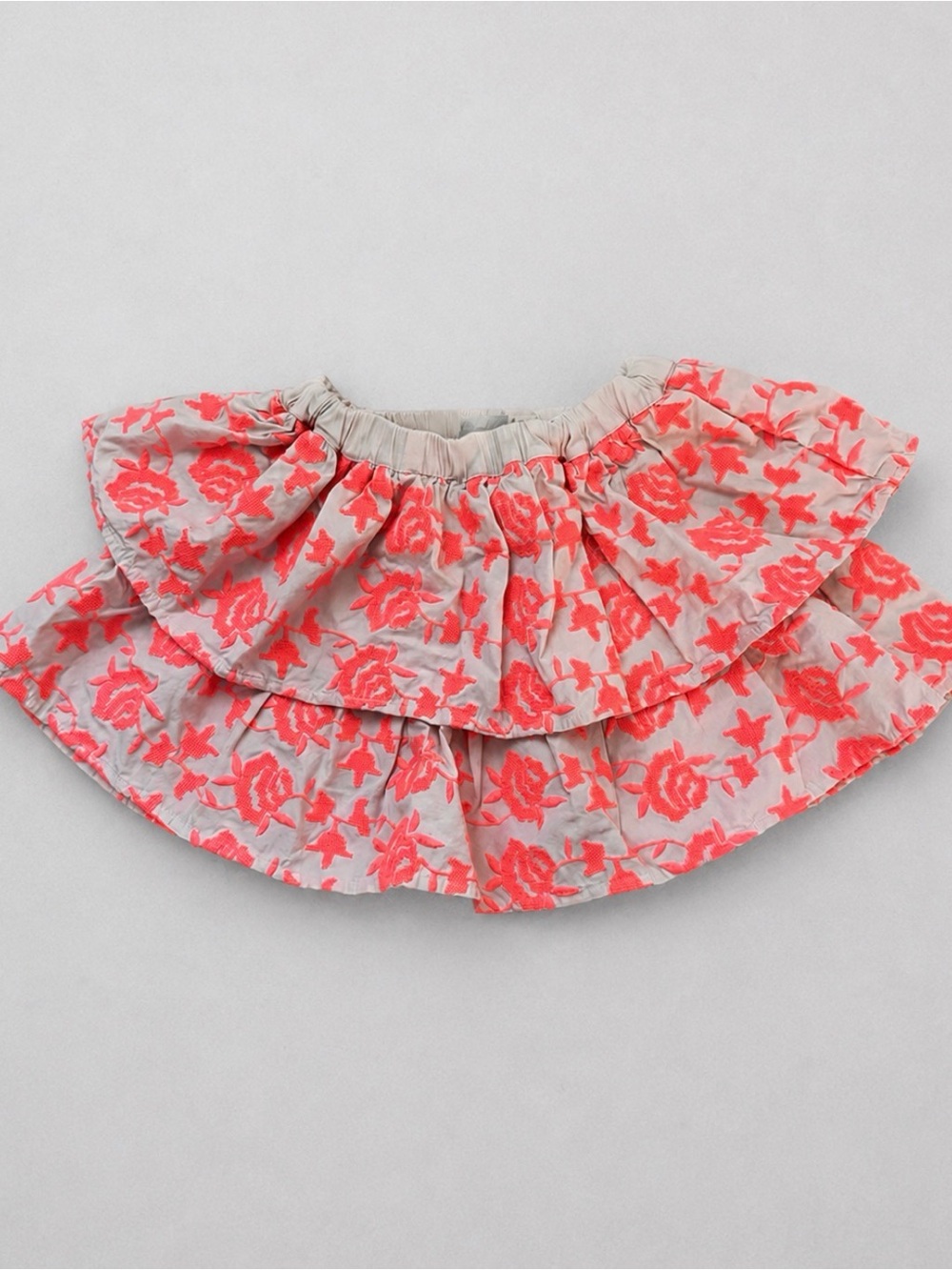 Peek Cream Skirt with Neon Coral Floral Embroidery